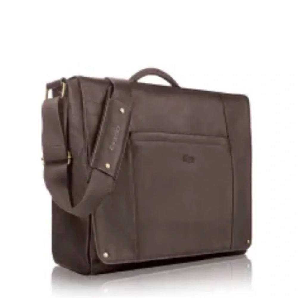 solo Brown Leather Messenger Bag with Adjustable Strap